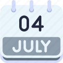 calendar, july, four, date, monthly, time, and, month, schedule