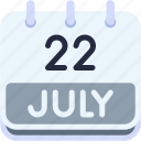 calendar, july, twenty, two, date, monthly, time, and, month, schedule