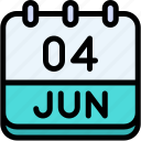 calendar, june, four, date, monthly, time, and, month, schedule