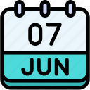 calendar, june, seven, date, monthly, time, and, month, schedule