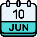 calendar, june, ten, date, monthly, time, and, month, schedule