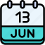 calendar, june, thirteen, date, monthly, time, and, month, schedule 