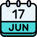 calendar, june, seventeen, date, monthly, time, and, month, schedule