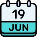 calendar, june, nineteen, date, monthly, time, and, month, schedule