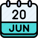 calendar, june, twenty, date, monthly, time, and, month, schedule