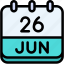 calendar, june, twenty, six, date, monthly, time, and, month, schedule 