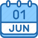 calendar, june, one, 1, date, monthly, time, month, schedule