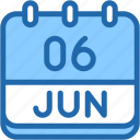 calendar, june, six, date, monthly, time, and, month, schedule