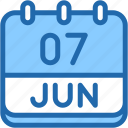 calendar, june, seven, date, monthly, time, and, month, schedule