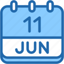 calendar, june, eleven, date, monthly, time, and, month, schedule
