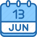 calendar, june, thirteen, date, monthly, time, and, month, schedule