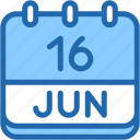 calendar, june, sixteen, date, monthly, time, and, month, schedule