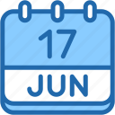 calendar, june, seventeen, date, monthly, time, and, month, schedule