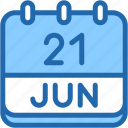 calendar, june, twenty, one, date, monthly, time, and, month, schedule