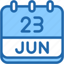 calendar, june, twenty, three, date, monthly, time, and, month, schedule