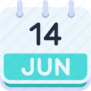 calendar, june, fourteen, date, monthly, time, and, month, schedule