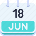 calendar, june, eighteen, date, monthly, time, and, month, schedule