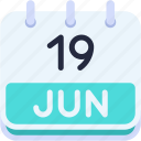 calendar, june, nineteen, date, monthly, time, and, month, schedule
