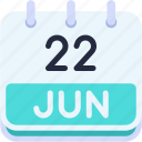 calendar, june, twenty, two, date, monthly, time, month, schedule