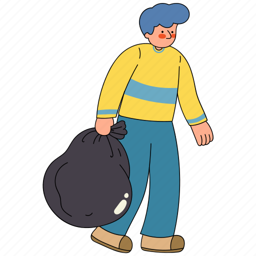 Man, holding, garbage bag, housework, chore, trash, cleaning icon - Download on Iconfinder