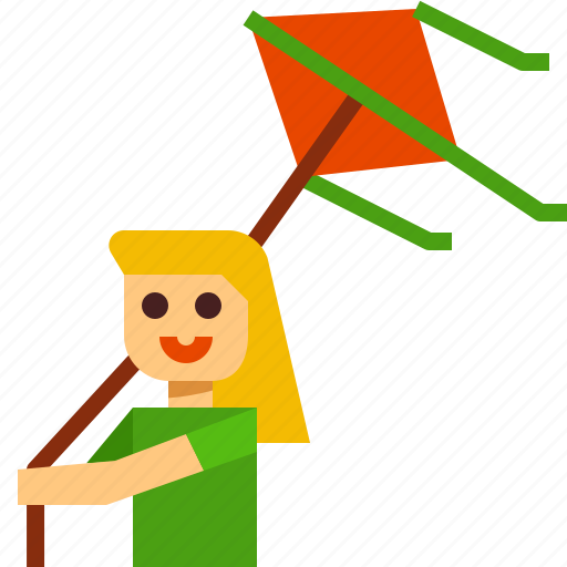 Kid, girl, kite, fly, playing icon - Download on Iconfinder