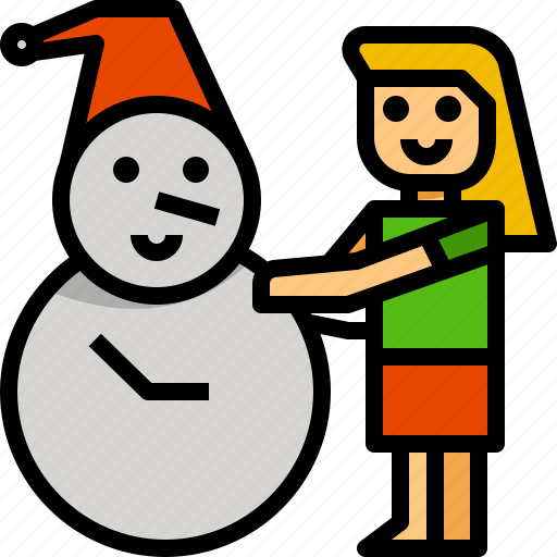 Snowman, girl, kid, playing, winter icon - Download on Iconfinder