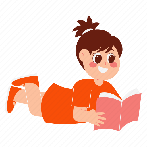 Cute, girl, reading, book, study, kid, student icon - Download on Iconfinder