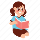 cute, girl, reading, book, study, kid, student, education, library