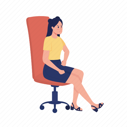 Displeased girl, sitting in chair, teen anger, unhappy woman illustration - Download on Iconfinder