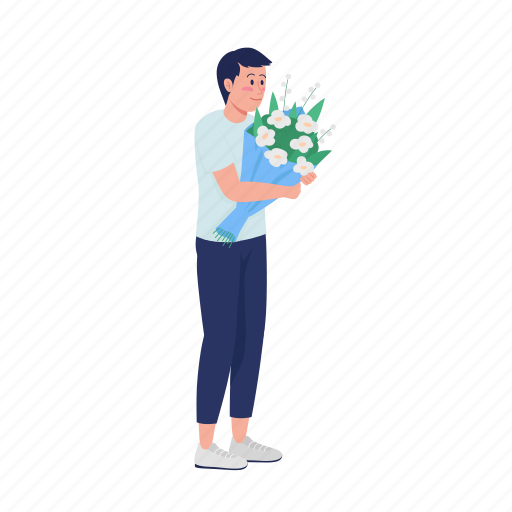 Man with bouquet, boy with flowers, present, dating illustration - Download on Iconfinder