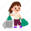 girl, character, cleaning, trash, garbage, wash, clean, bin, volunteer 