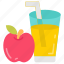 apple, juice, glass, straw 