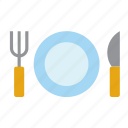 cutlery, fork, kitchen, knife, restaurant, placemat, plate