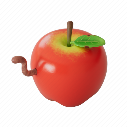 Apple, worm, fruit, food 3D illustration - Download on Iconfinder