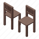 kitchen, wood, chairs, isometric
