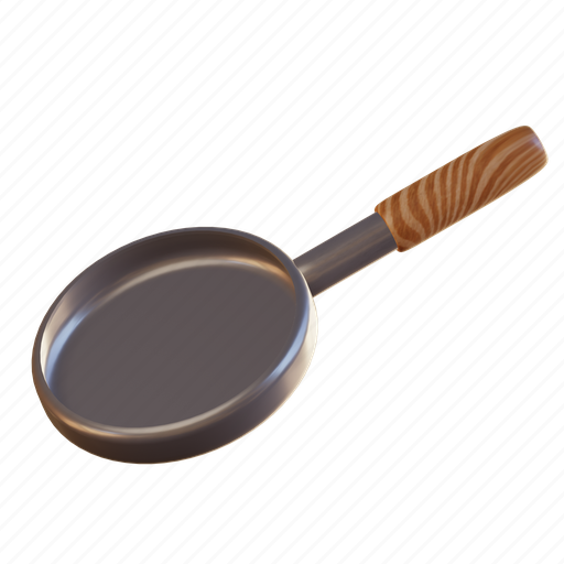 Frying pan, metal, kitchen, cook, wood, steel, dinner 3D illustration - Download on Iconfinder