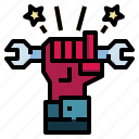 labor, union, fist, worker, wrench, employee
