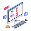 monitor, lcd, screen, display, pc, computer, streaming, video, device, illustration, vector, isometric 