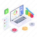 online, business, website, analytics, infographics, webpage, illustration, vector, isometric, laptop, chart, graph
