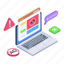 illustration, vector, isometric, prohibited, ad, blocked, forbidden, banned, advertisement, laptop, online 