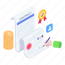 deal, contract, agreement, paper, signing, hand, page, sheet, illustration, vector, isometric 