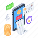 secure, payment, transaction, safe, bill, invoice, illustration, vector, isometric, phone, mobile, shield