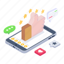 online, review, feedback, rating, response, thumbsup, phone, mobile, smartphone, illustration, vector, isometric 