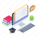 illustration, vector, isometric, study, online, learning, education, virtual, pc, monitor, computer, lcd 