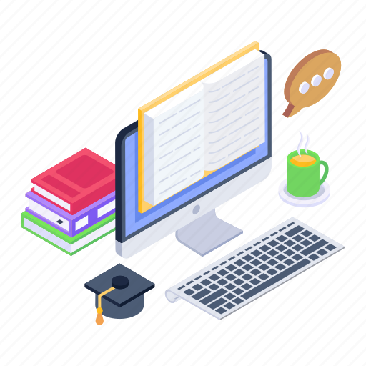 Illustration, vector, isometric, study, online, learning, education icon - Download on Iconfinder