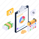 planning, budgetary, economic, finance, money, wealth, currency, clipboard, illustration, vector, isometric 