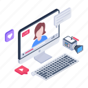 illustration, vector, isometric, monitor, pc, lcd, computer, live, video, streaming, virtual 