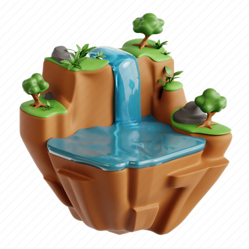 Waterfall, 3d icon, 3d illustration, 3d render cascading, flow, rocks, landscape 3D illustration - Download on Iconfinder