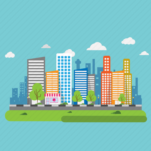 City, cloud, road, store, tree, urban icon - Download on Iconfinder