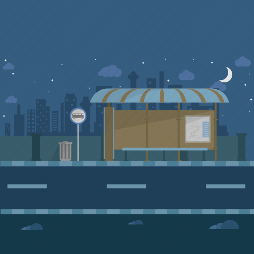Bus stop, bus terminal, cloud, moon, night, stars, urban icon - Download on Iconfinder